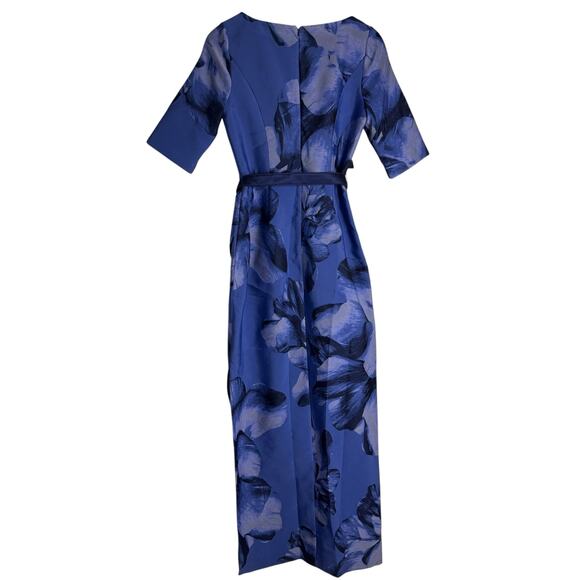 Kay Unger Octavia Blue Floral Print Organza Asymmetric Formal Formal Maxi Gown 6 - Picture 15 of 16